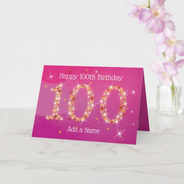 100:e födelsedagen - stjärnor - Rosa Guld - GAMLA  Kort (Orkide)