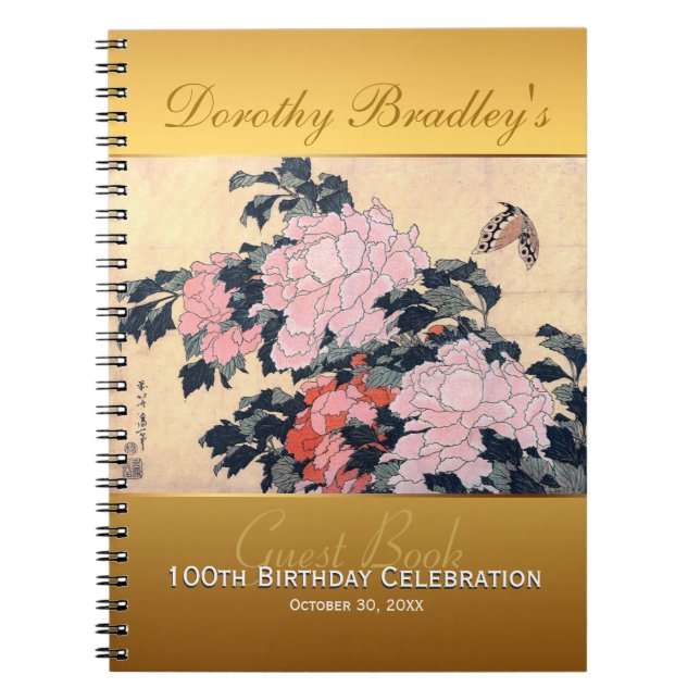 100:e födelsedagseftermiddagen: Butterfly Peonies  Anteckningsbok Med Spiral (Framsidan)
