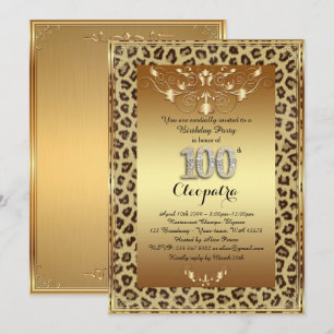 100:e,Födelsedagsfest 100:e, Royal Cheetah guld+ Inbjudningar