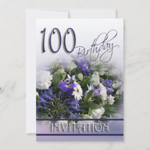 100:e Födelsedagsfest inbjudan - Blå Bouquet