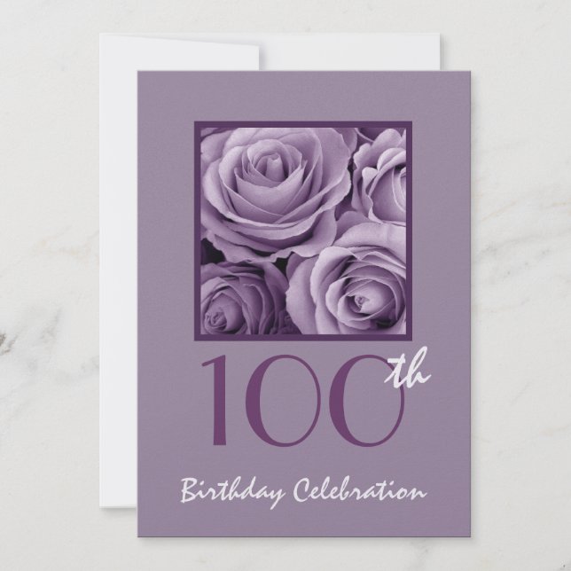 100:e Födelsedagsfest inbjudan Lilac Lila Rosor (Framsida)