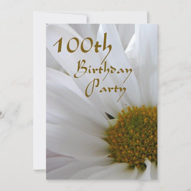 100:e Födelsedagsfest-vit Daisy Inbjudningar (Framsida)
