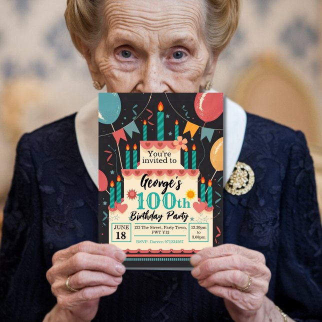 100:e födelsedagsfesten 100 år gammal firande inbjudningar (Skapare uppladdad)