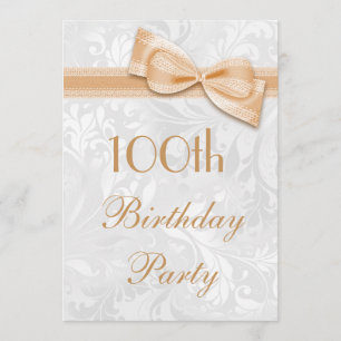 100:e Födelsedagsfesten Damask och Faux Bow Inbjudningar