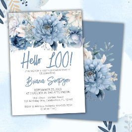 100:e Födelsedagsfesten Dusty Blue-Blommigt Inbjudningar