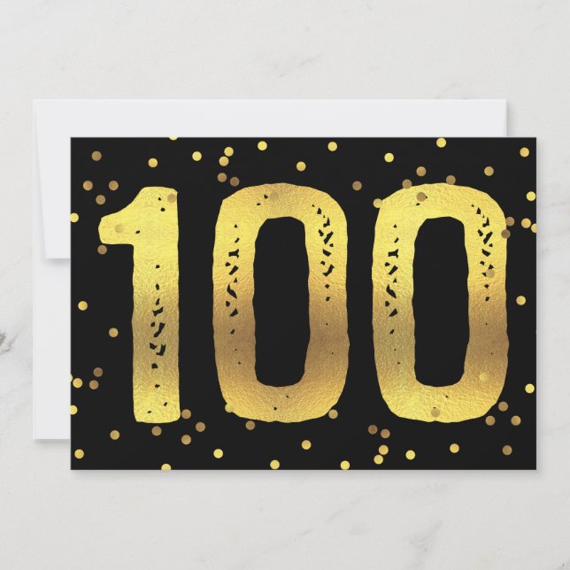 100:e Födelsedagsfesten Faux Guld Foil Confetti Bl Inbjudningar (Framsida)