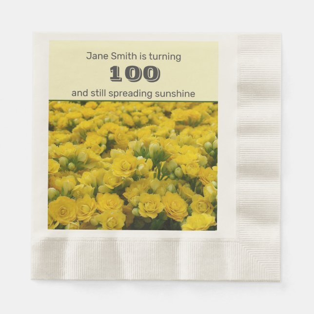 100:e Födelsedagsfesten Gula blommor Firande Pappersservett (Framsidan)