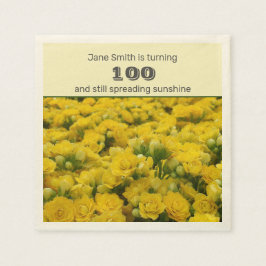 100:e Födelsedagsfesten Gula blommor Firande Pappersservett