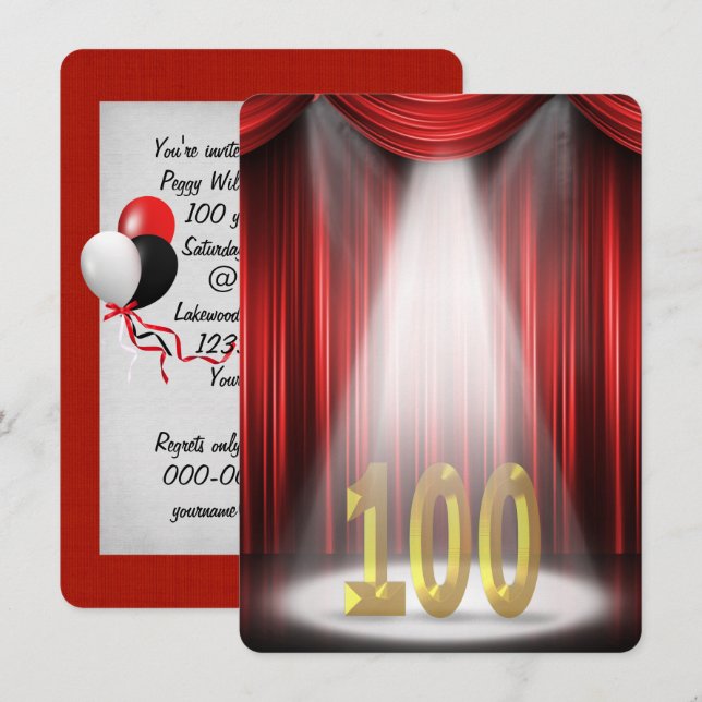 100:e Födelsedagsfesten i strålkastarljuset Inbjudningar (Fram/baksida)