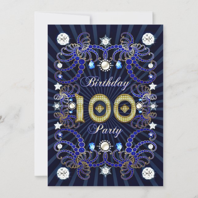 100:e födelsedagsfesten inbjudan med juvelmassor (Framsida)