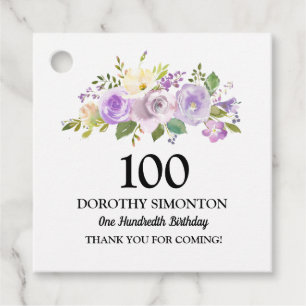 100:e Födelsedagsfesten Lila Ro Blommigt Gåvor Etiketter