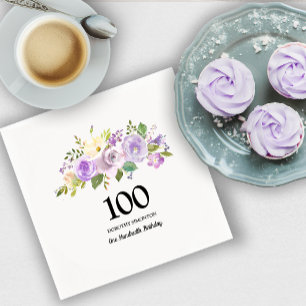100:e Födelsedagsfesten Lila Ro Blommigt Pappersservett