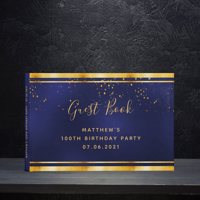 100:e Födelsedagsfesten mörk blått guld-konfetti Gästböcker (Skapare uppladdad)