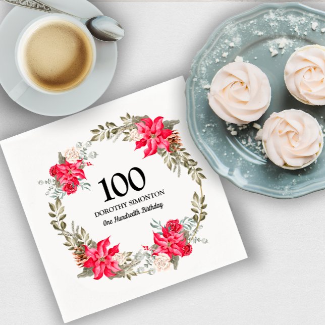 100: e Födelsedagsfesten Röd Blommigt Poinsettia U Pappersservett (Skapare uppladdad)