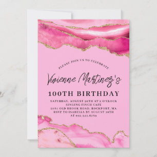 100:e Födelsedagsfesten Rosa Agate Marble Inbjudningar