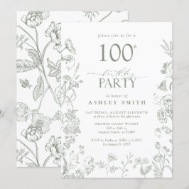 100:e Födelsedagsfesten Sage Grönt Victorian Blomm Inbjudningar