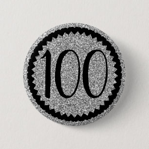 100:e Födelsedagsfesten Silver Glitter Knapp