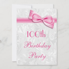 100:e Födelsedagsfesten Skador och Rosa Faux Bow Inbjudningar