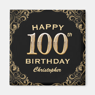 100:e Födelsedagsfesten Svarta och Guld Glitter Ra Magnet