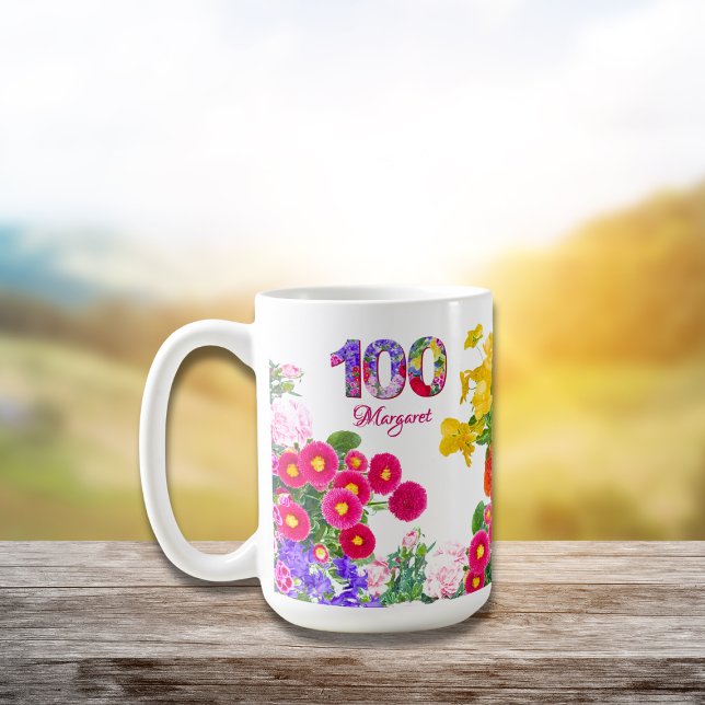 100:e Födelsedagsfestens Blommigt Flowers Modern 1 Kaffemugg (Skapare uppladdad)