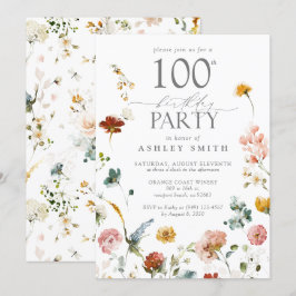 100:e Födelsedagsfestens Elegant Blommigt  Rosa Inbjudningar