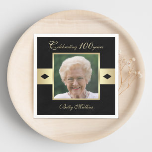 100:e Födelsedagsfestens foto på svart Papper Pappersservett