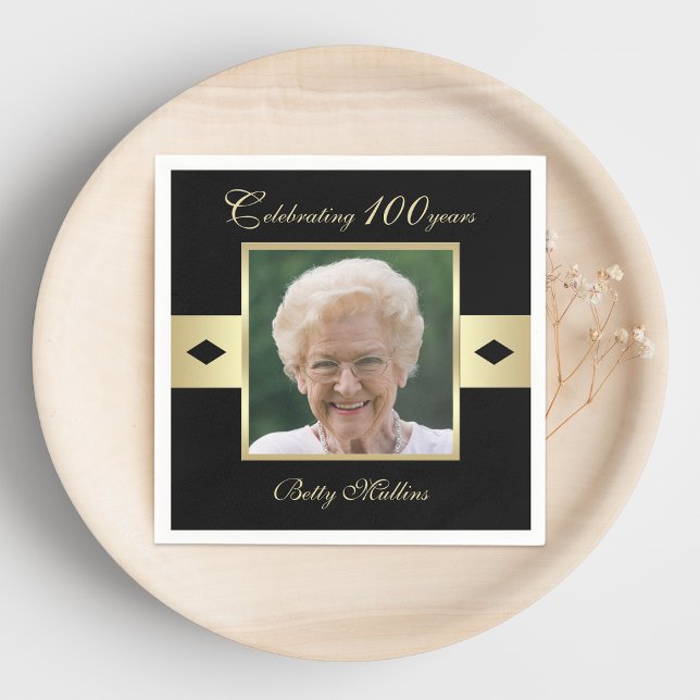 100:e Födelsedagsfestens foto på svart Papper Pappersservett (Skapare uppladdad)