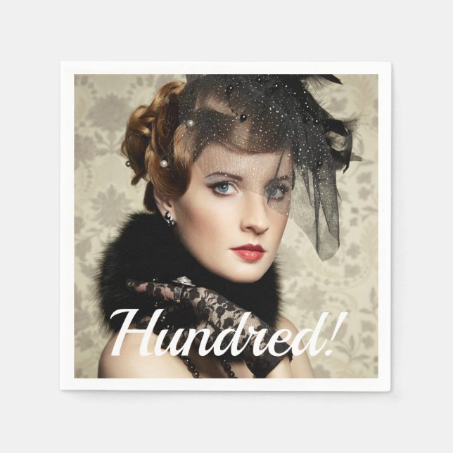 100:e födelsedagsfestens fotoskriptkvinna pappersservett (Framsidan)
