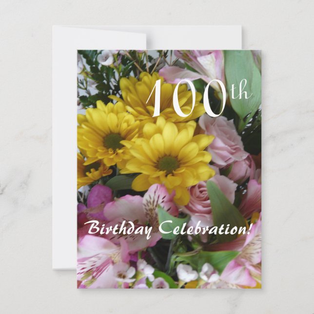 100:e födelsedagsfirandet!-Party/Blommigt Bouquet Inbjudningar (Framsida)