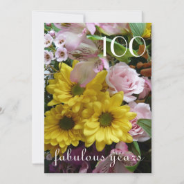 100:e födelsedagsfirandet!-Rosa och Gult Blommigt Inbjudningar