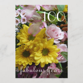 100:e födelsedagsfirandet!-Rosa och Gult Blommigt Inbjudningar