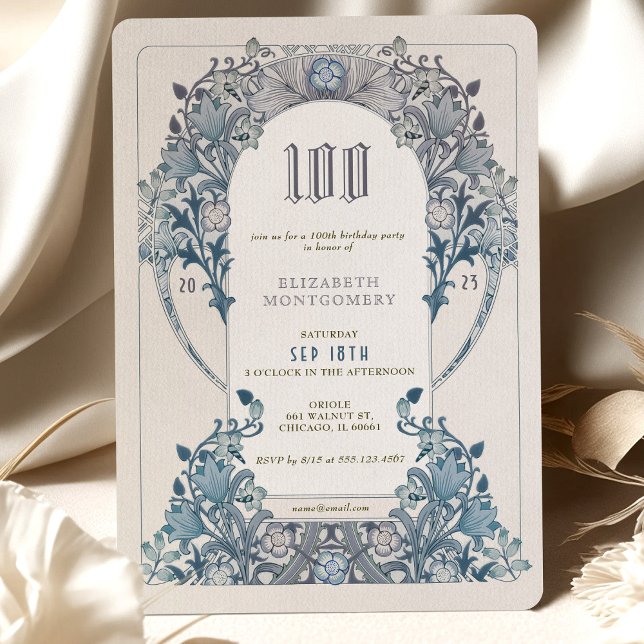 100:e födelsedagsinbjudan Art nouveau W. Morris Inbjudningar (Skapare uppladdad)