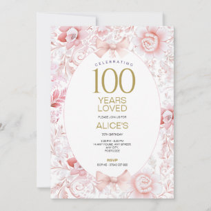 100:e födelsedagsinbjudan Kvinnor Rosa Blommigt To Inbjudningar