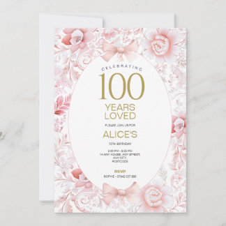 100:e födelsedagsinbjudan Kvinnor Rosa Blommigt To Inbjudningar