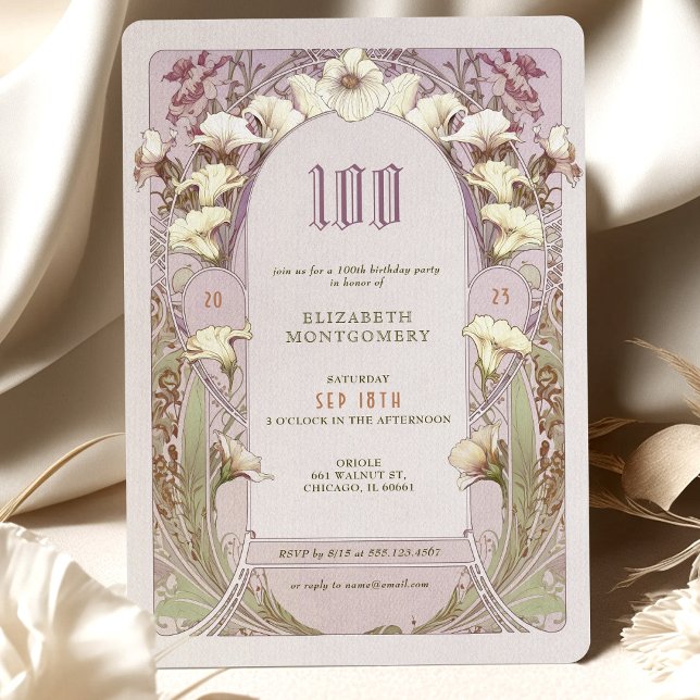 100:e födelsedagsinbjudan till Art nouveau från Mu Inbjudningar (Skapare uppladdad)