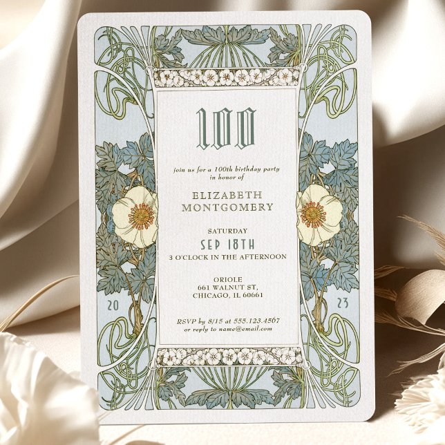 100:e födelsedagsinbjudan till Art nouveau från Mu Inbjudningar (Skapare uppladdad)