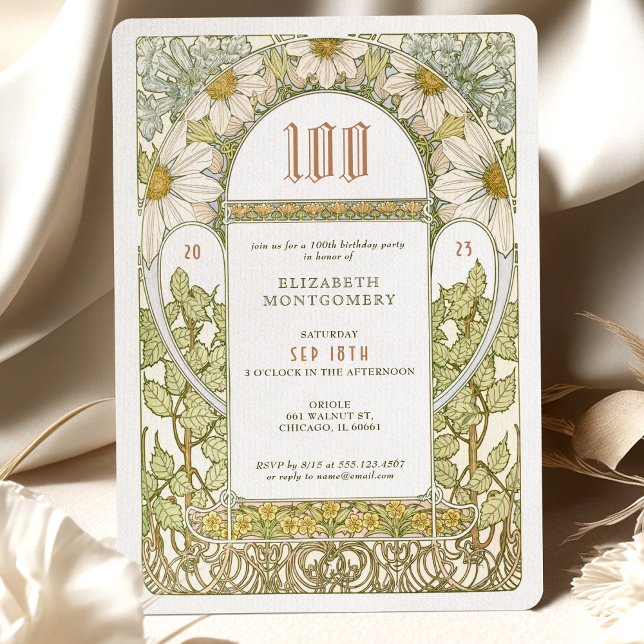 100:e födelsedagsinbjudan till Art nouveau från Mu Inbjudningar (Skapare uppladdad)