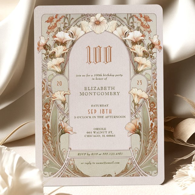 100:e födelsedagsinbjudan till Art nouveau från Mu Inbjudningar (Skapare uppladdad)