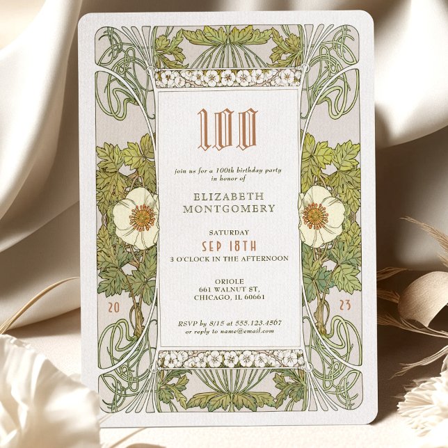 100:e födelsedagsinbjudan till Art nouveau från Mu Inbjudningar (Skapare uppladdad)