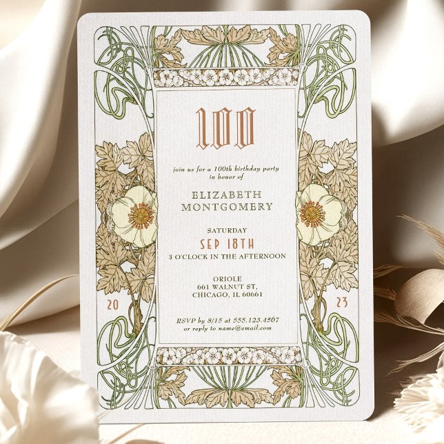 100:e födelsedagsinbjudan till Art nouveau från Mu Inbjudningar (Skapare uppladdad)