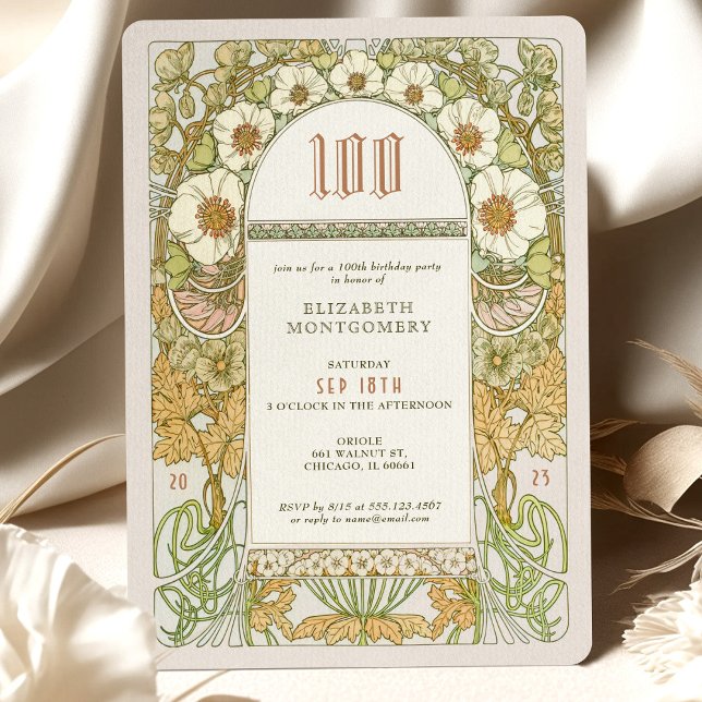 100:e födelsedagsinbjudan till Art nouveau från Mu Inbjudningar (Skapare uppladdad)