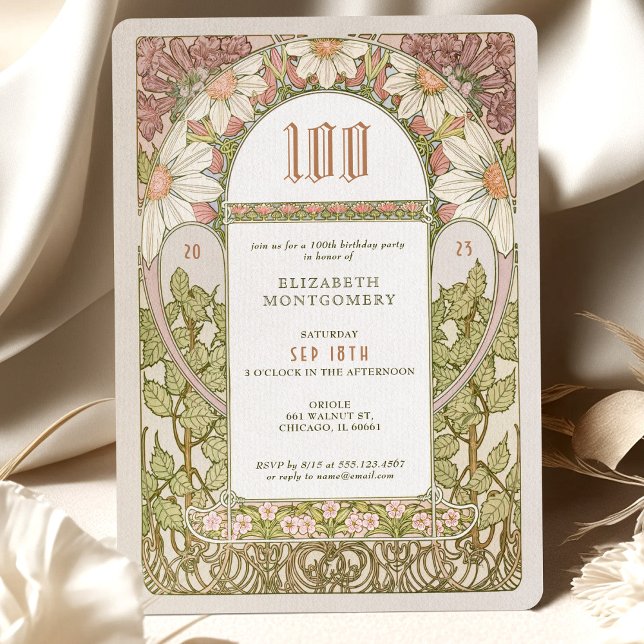100:e födelsedagsinbjudan till Daisy i Art nouveau Inbjudningar (Skapare uppladdad)