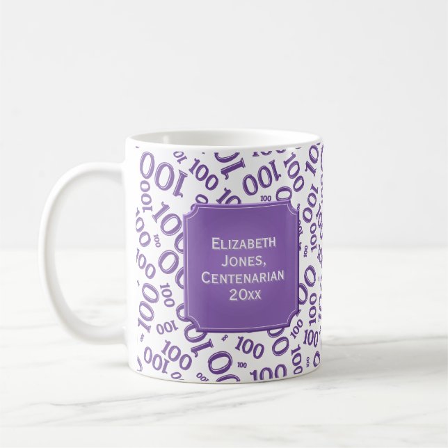 100:e födelsedagskalender Lila Random Number Mönst Kaffemugg (Vänster)