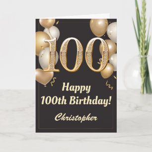 100:e födelsedagskonfetti Svart och Guld Kort