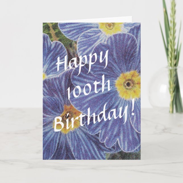 100:e födelsedagskort med blåa blommor kort (Framsida)