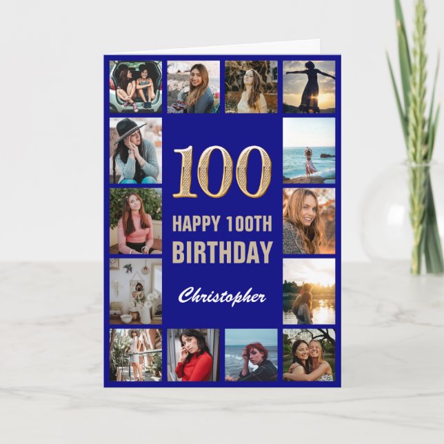 100:e Grattis på födelsedagen-marinens blå fotfoto Kort (Framsida)