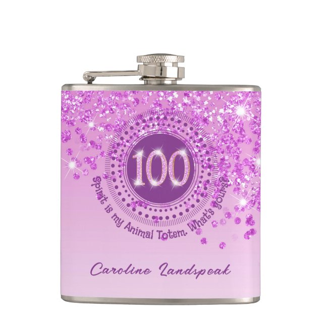 100:e och Rosa Glitter & Drinking-citat Fickplunta (Framsidan)