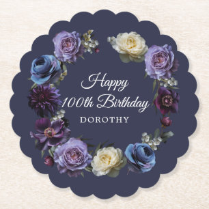100:e Personligen på födelsedagen Moody Lila Flowe Underlägg Papper