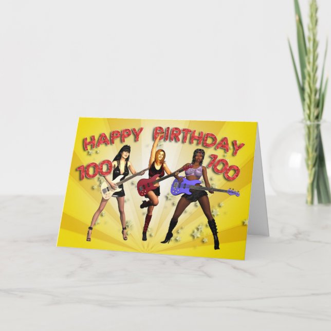100:e Rockin-födelsedagen med ett flickband Kort (Framsida)
