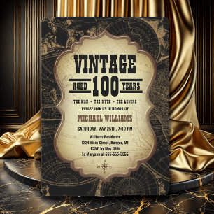 100:e världskarta över Vintagar för Födelsedagsfes Inbjudningar